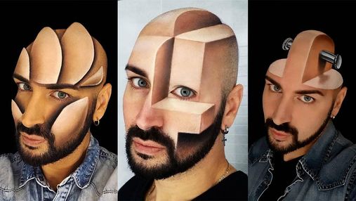 Італійський візажист малює приголомшливі тривимірні ілюзії на своєму обличчі
