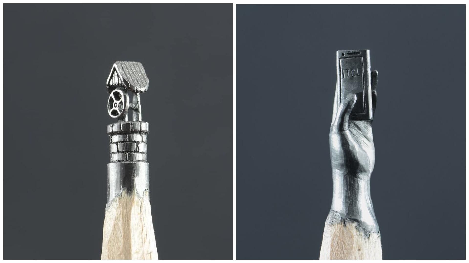 Художник создает миниатюрные скульптуры из стержней простых карандашей