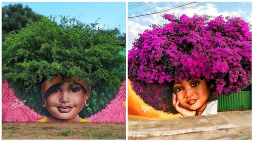 Вуличний художник використовує дерева як волосся для своїх жіночих портретів